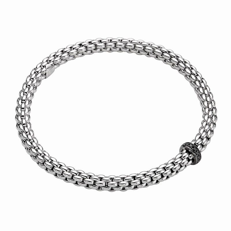 Fope Flex'it Solo 18ct White Gold 0.11ct Black Diamond Bracelet D