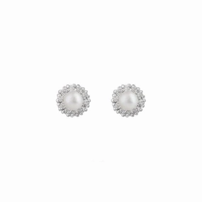 Freshwater Pearl with Zirconia Cluster Stud Earrings 36827FP