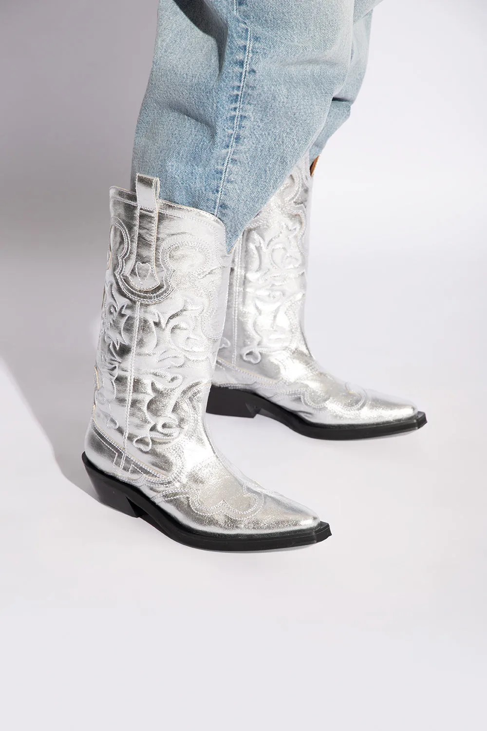 Ganni Cowboy Boots With Stitching Details