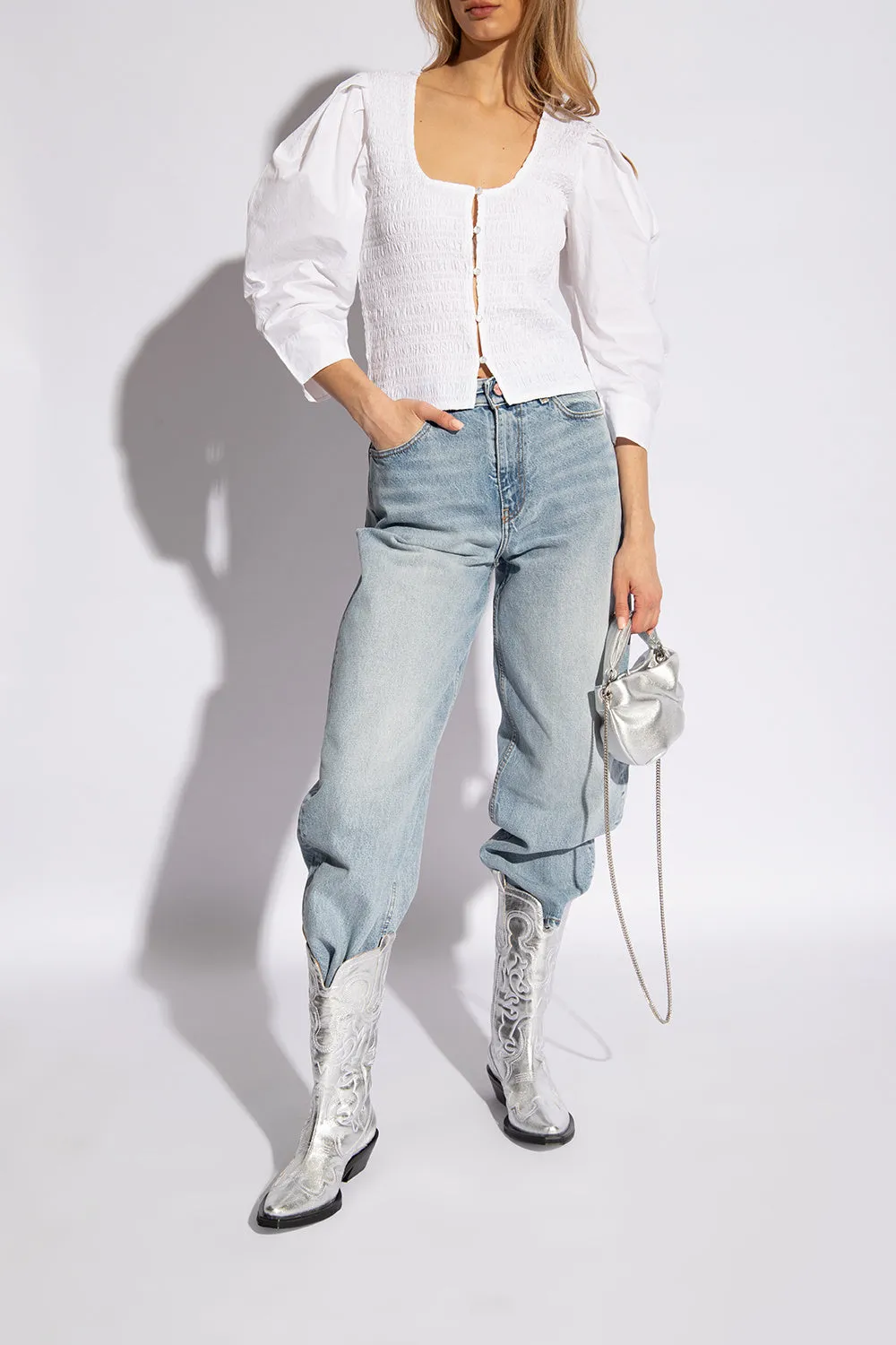 Ganni Cowboy Boots With Stitching Details