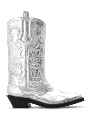 Ganni Cowboy Boots With Stitching Details