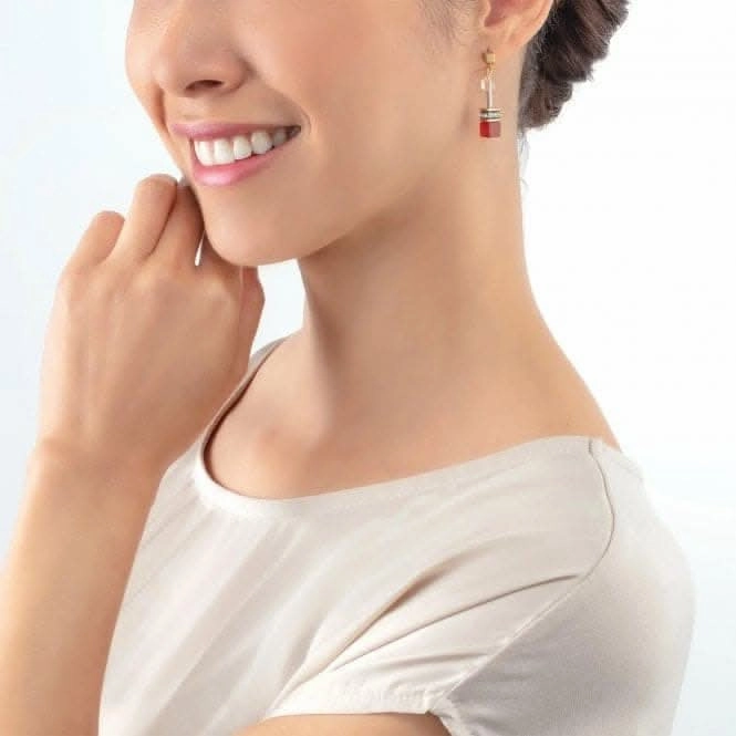 GeoCUBE Iconic Precious Red-Beige Earrings 4905/21-0310