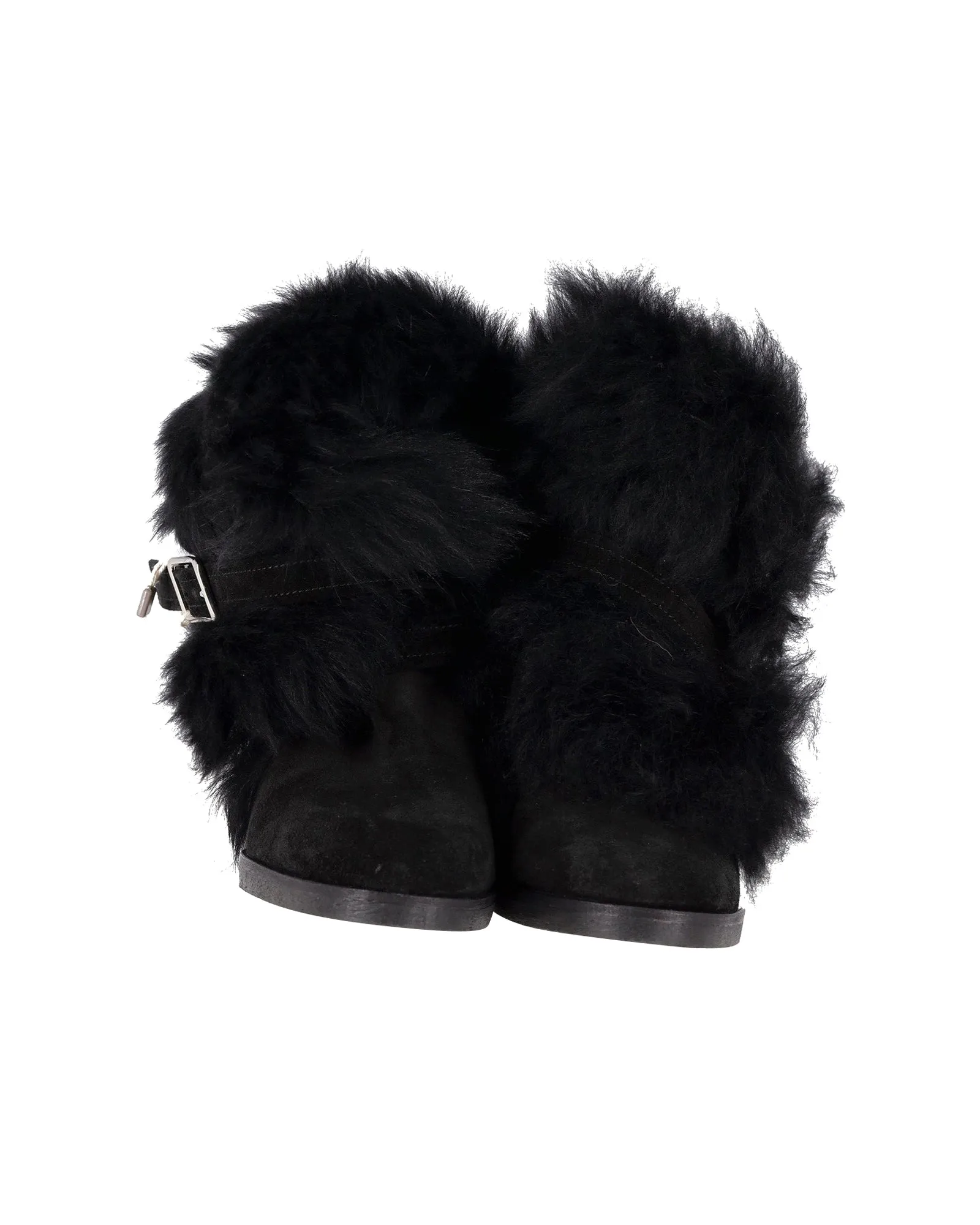Gianvito Rossi Cortina Wedge Boots in Black Shearling Fur