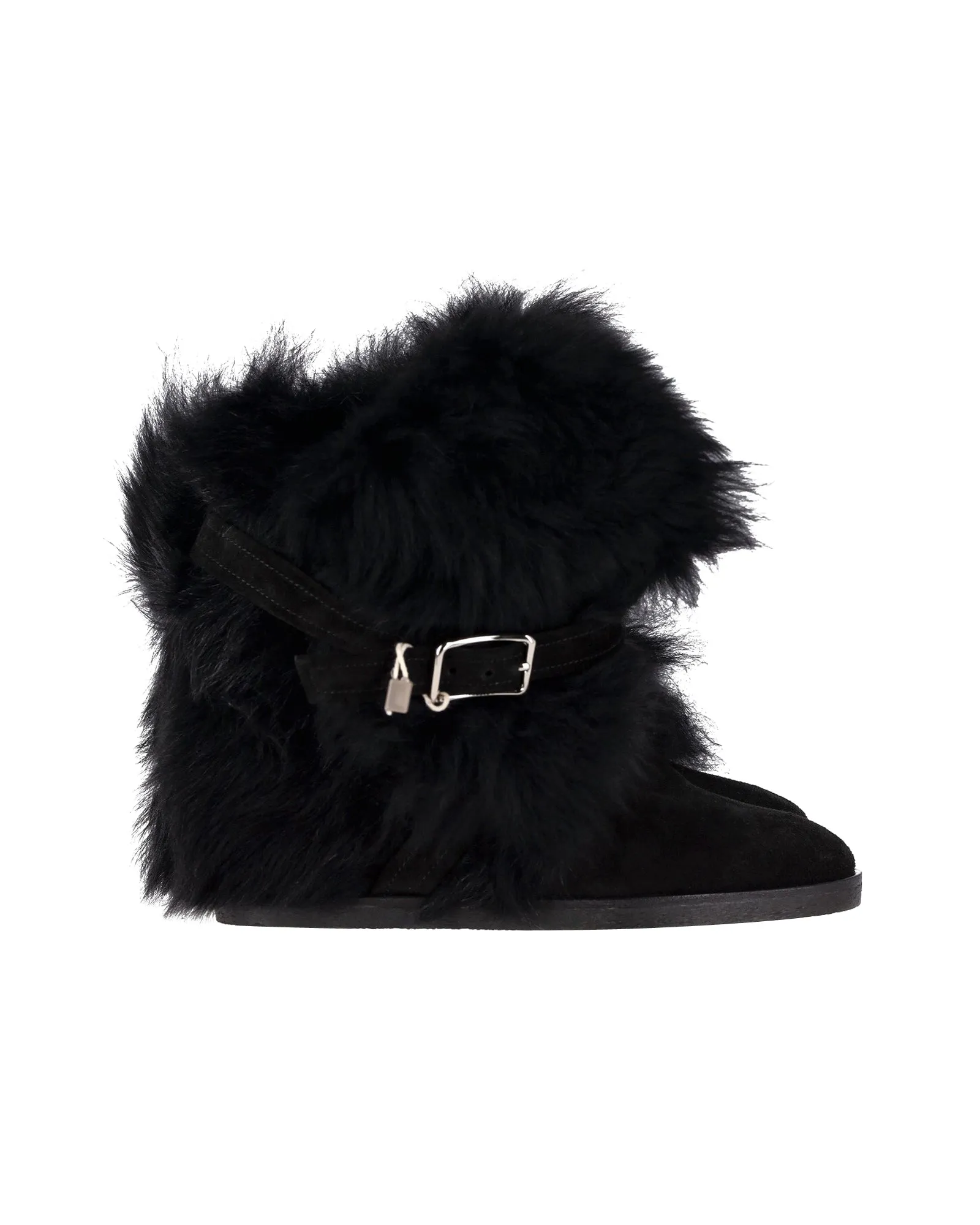 Gianvito Rossi Cortina Wedge Boots in Black Shearling Fur