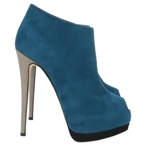 Giuseppe Zanotti Peep Toe Ankle Boots inn Blue Suede