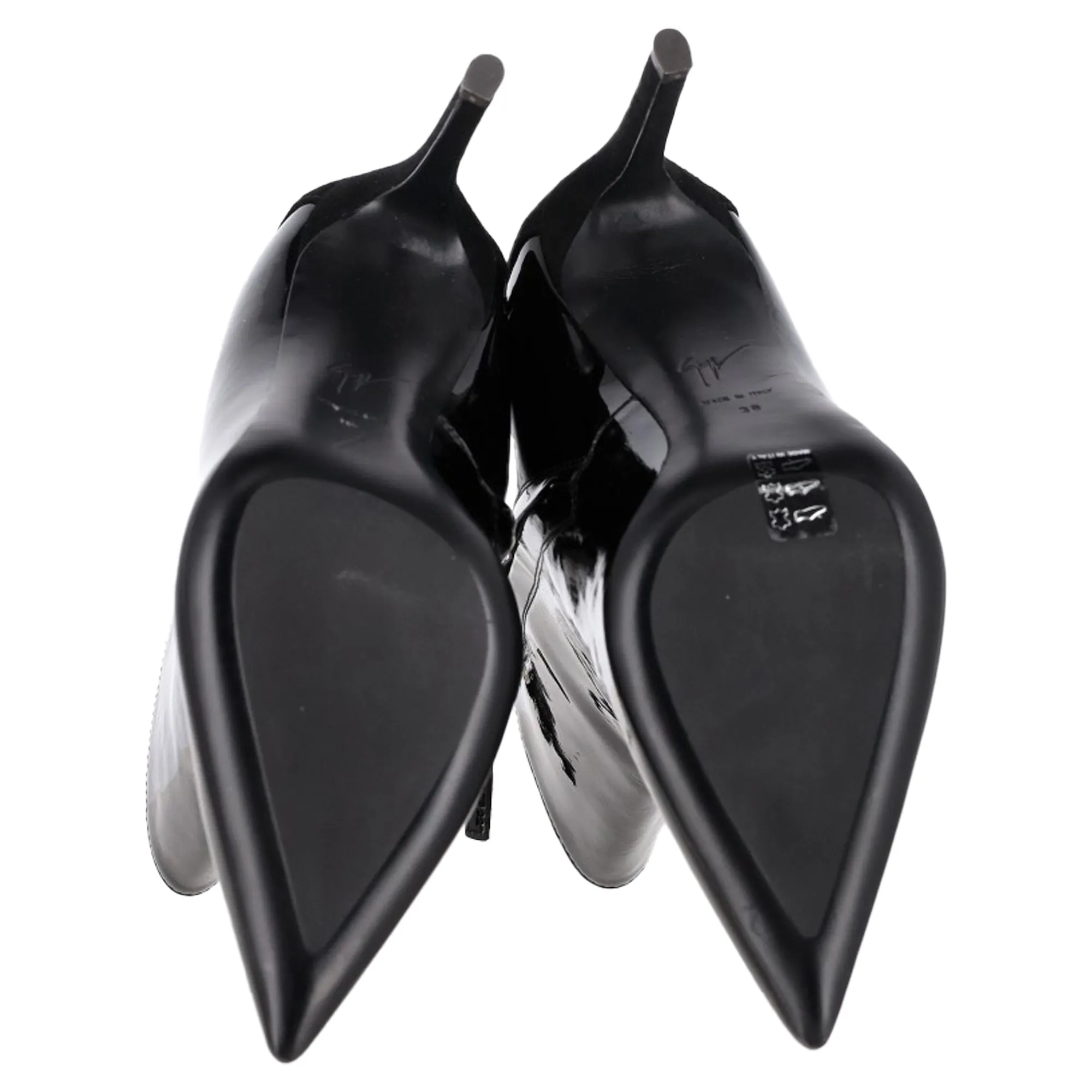 Giuseppe Zanotti Pointed Toe Ankle Boots in Black Patent Leather