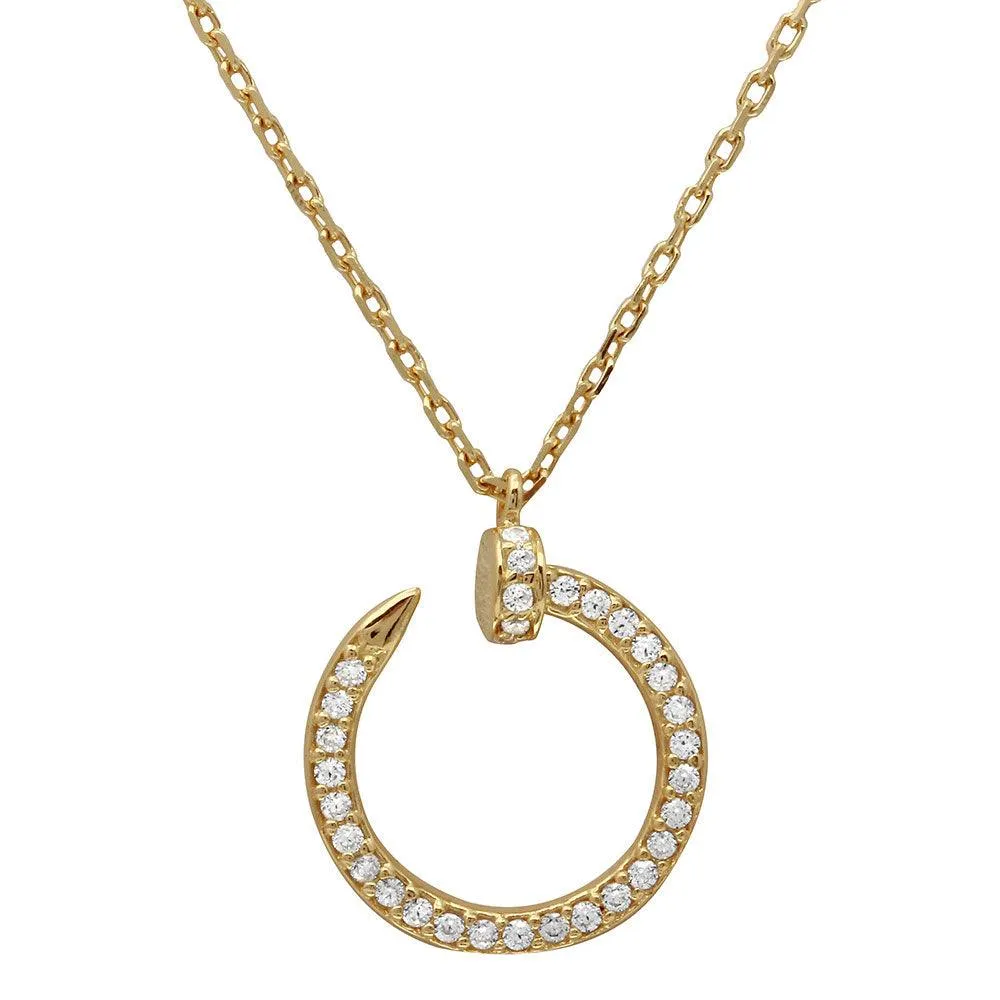 Gold Plated 925 Sterling Silver Round Nail Pendant Necklace - GMN00021GP