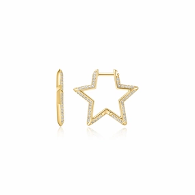 Gold Medium Star Pav Hoop Earrings E064-05G