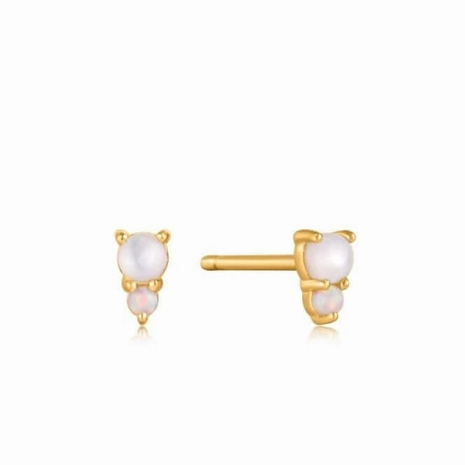 Gold Mother Of Pearl And Kyoto Opal Stud Earrings E034-02G