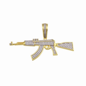 Gold Plated 925 Sterling Silver Riffle CZ Hip Hop Pendant - SLP00199GP