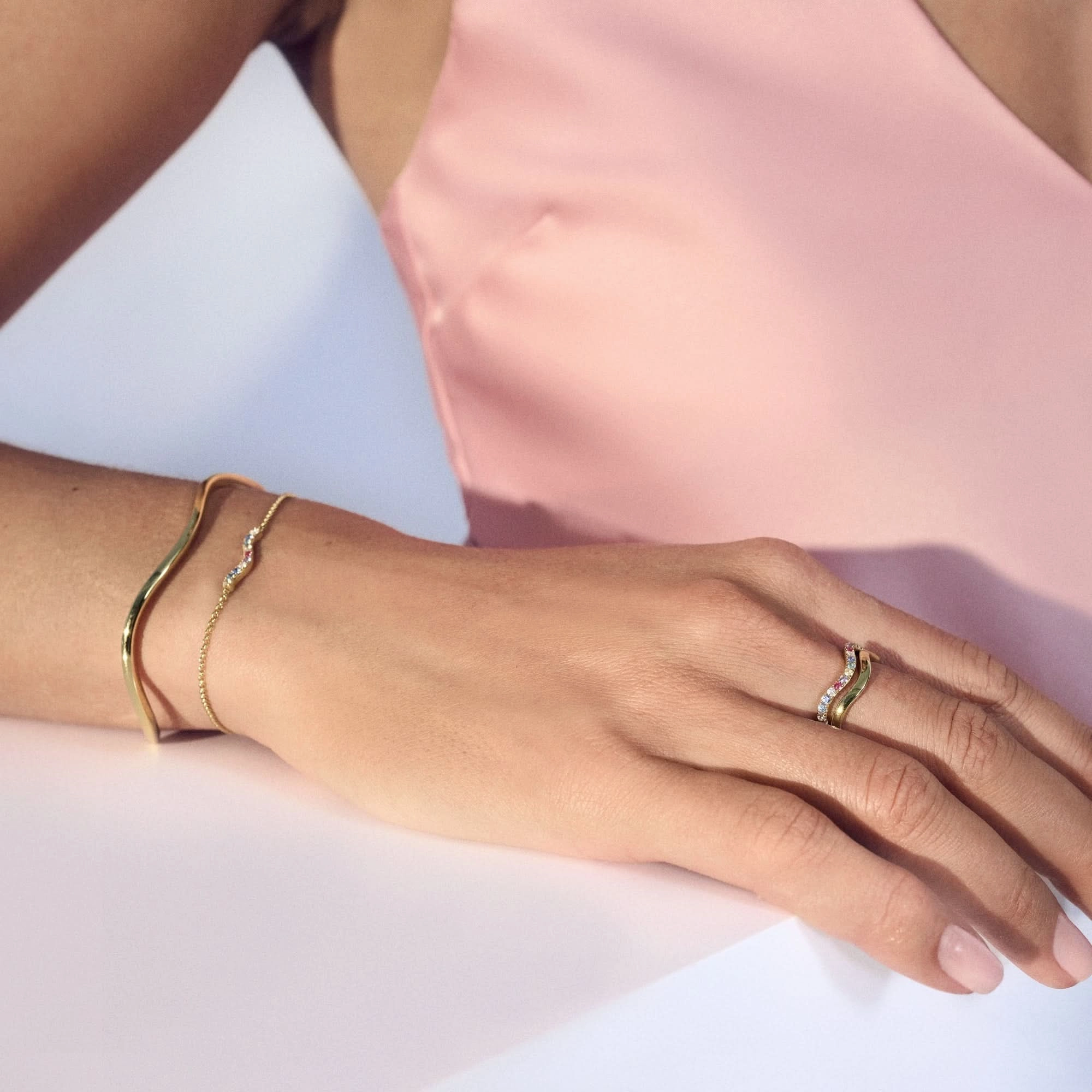 Gold Plated Ellera Waves Ring SJ-R3869-XCZ-YG