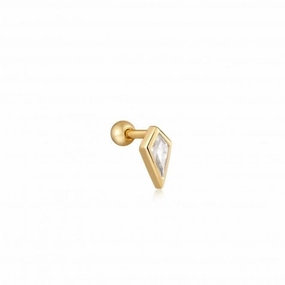 Gold Sparkle Emblem Single Barbell Earring E041-01G-W