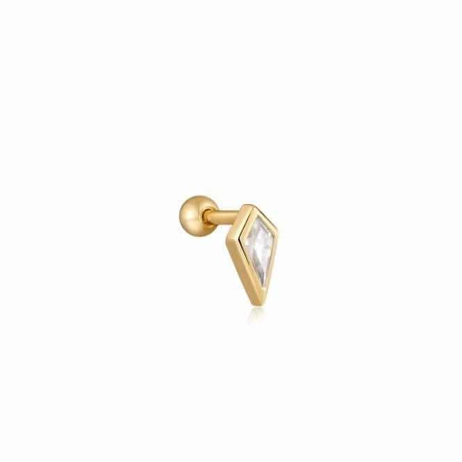 Gold Sparkle Emblem Single Barbell Earring E041-01G-W