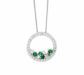 Green & WH CZ Open circle Pendant