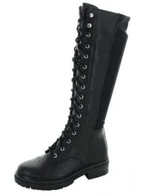 Gwen Womens Faux Leather Combat Knee-High Boots