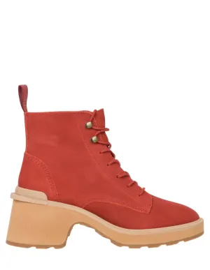 Hi-Line Lace Heel Boots In Warp Red, Tawny Buff