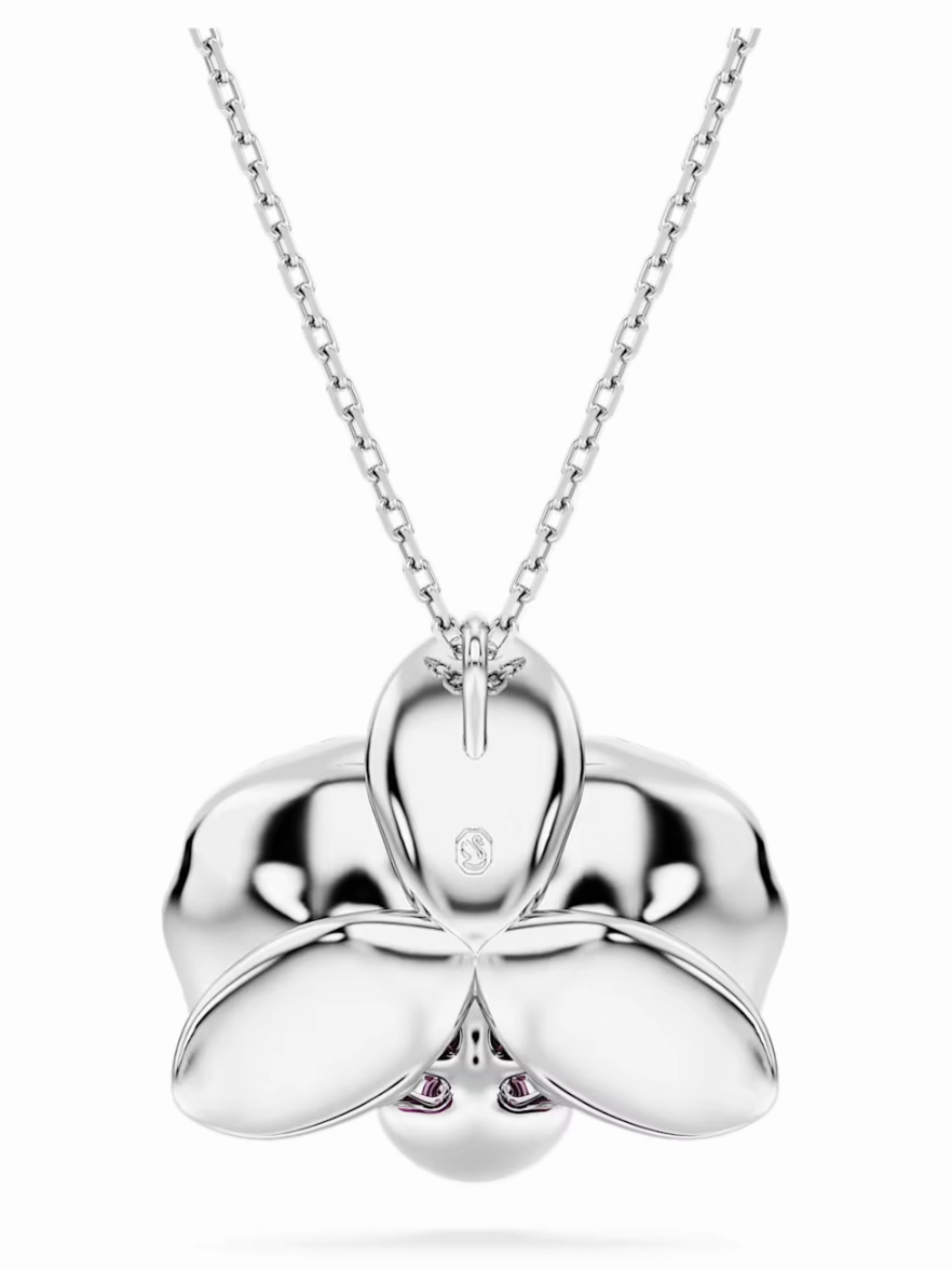 Idyllia pendant Flower, Pink, Rhodium plated