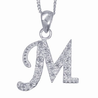 Initial Silver Pendant - Sparkling Cursive