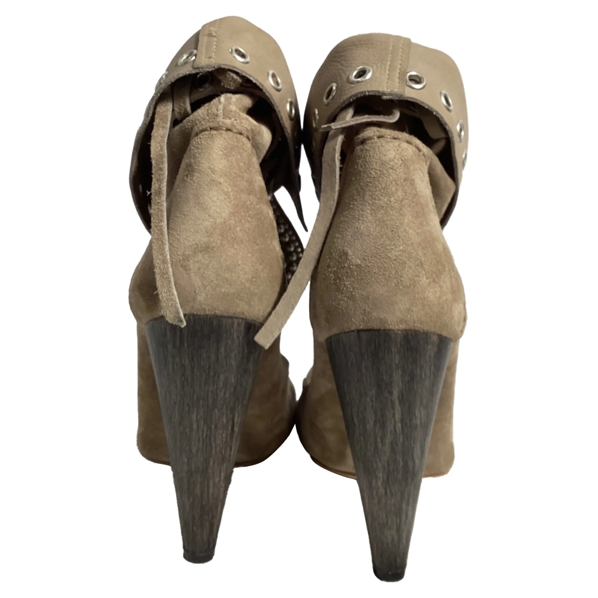 Isabel Marant Mossa Studded Cut Out Ankle Boots in Brown Suede