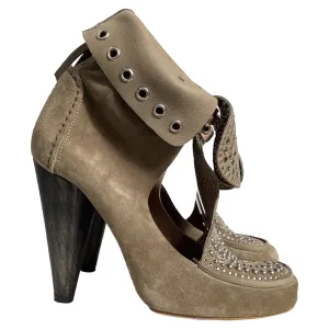 Isabel Marant Mossa Studded Cut Out Ankle Boots in Brown Suede