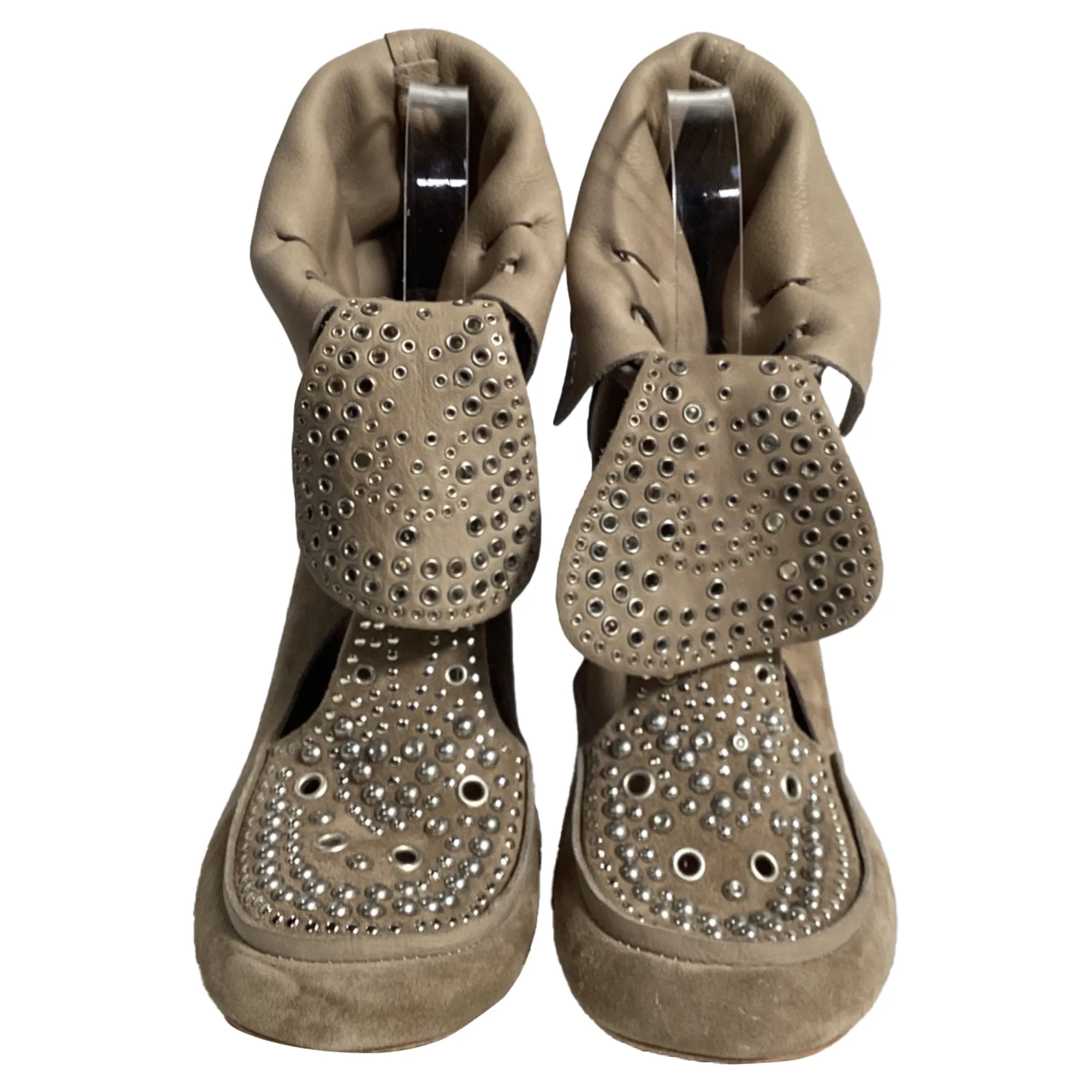 Isabel Marant Mossa Studded Cut Out Ankle Boots in Brown Suede