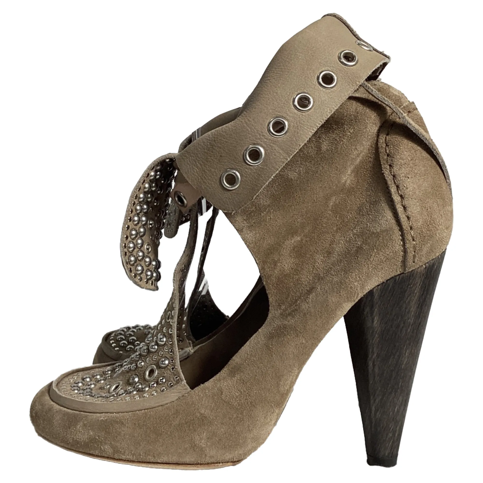 Isabel Marant Mossa Studded Cut Out Ankle Boots in Brown Suede