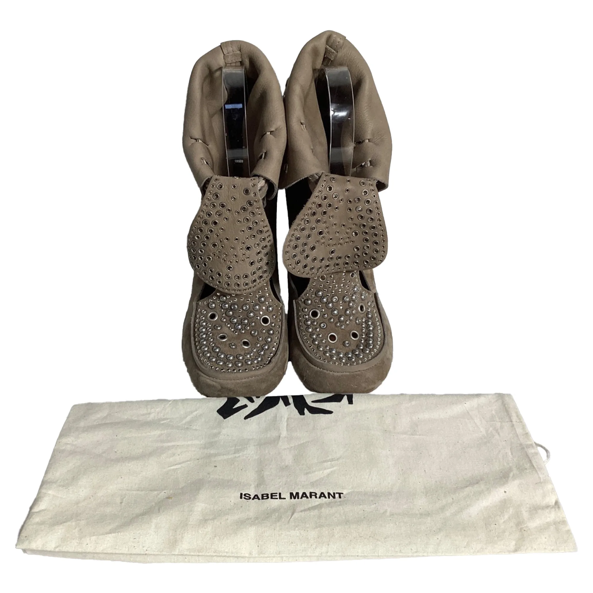 Isabel Marant Mossa Studded Cut Out Ankle Boots in Brown Suede