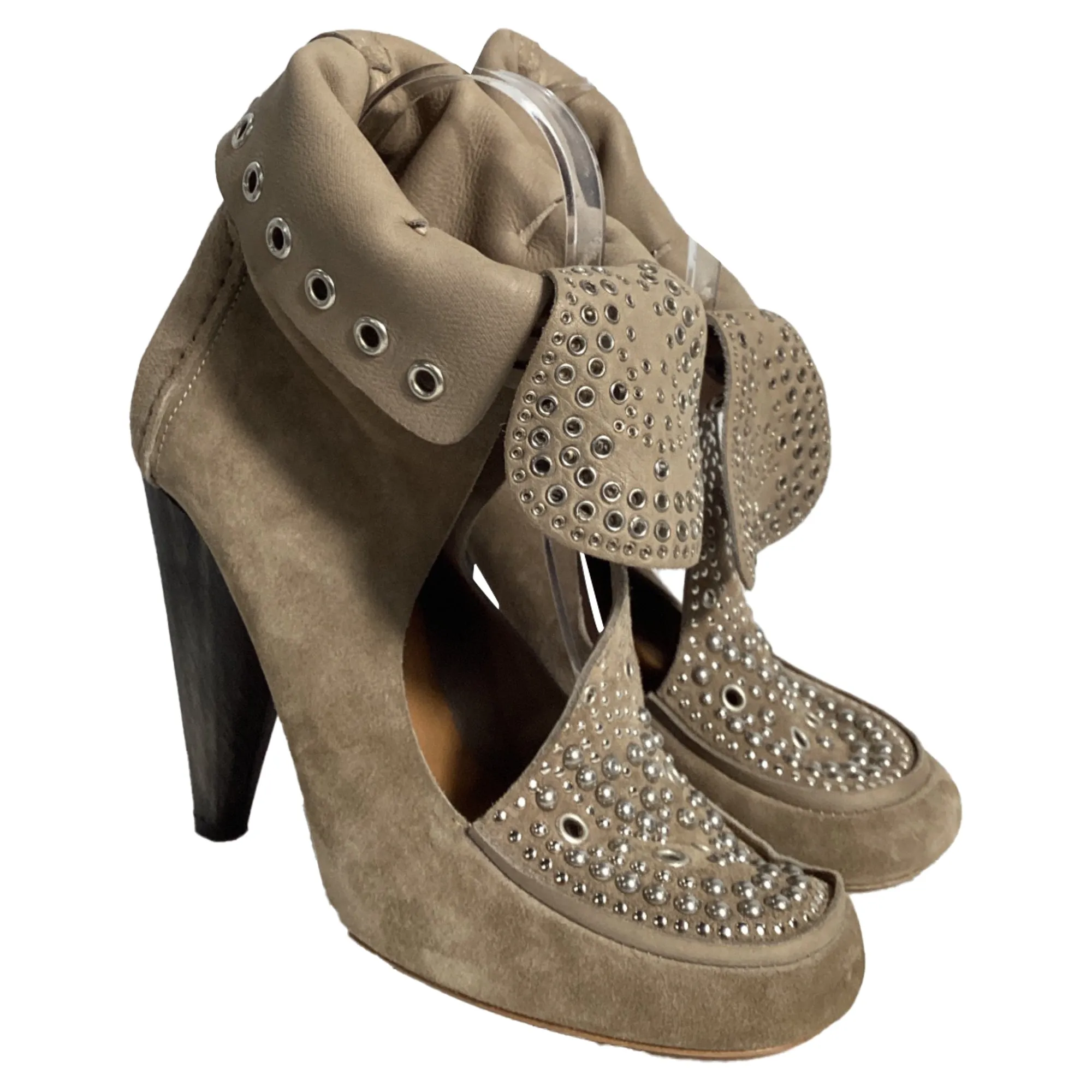 Isabel Marant Mossa Studded Cut Out Ankle Boots in Brown Suede