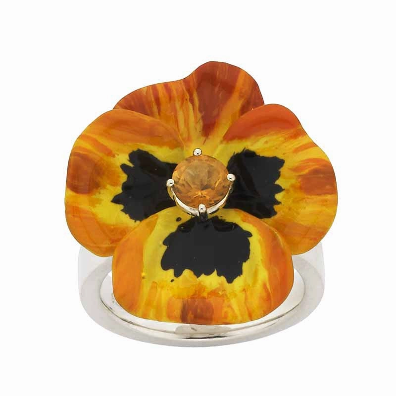 Karen Walker Pansy Ring, Large Pansy - Silver, Yellow Enamel, Citrine