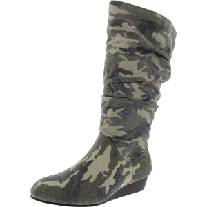 Khloe Womens Camouflage Canvas Knee-High Boots