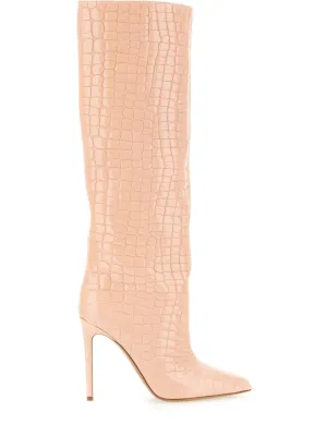 Knee-High Leather Boots With Glossy Crocodile Finish