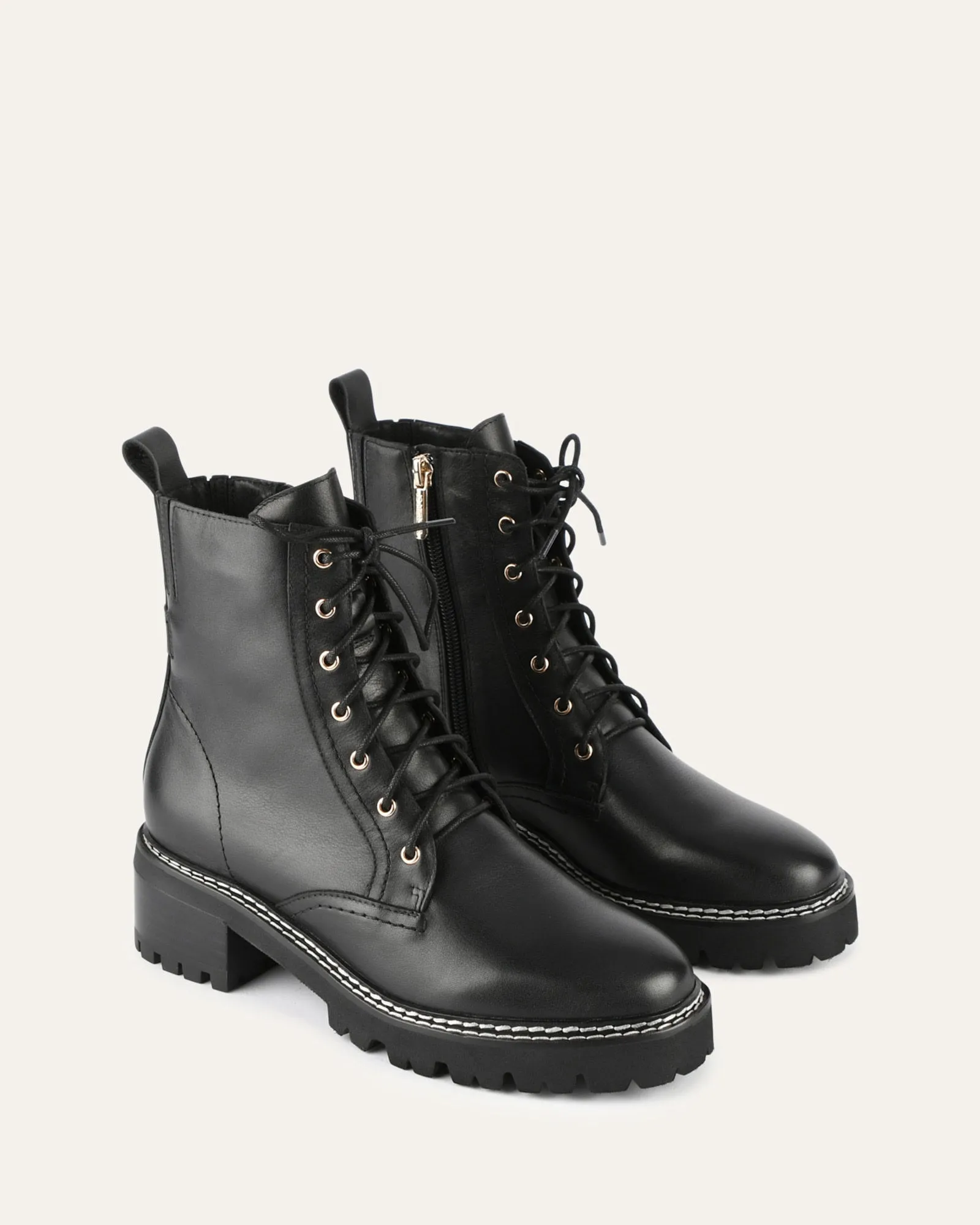 KODA FLAT ANKLE BOOTS BLACK LEATHER