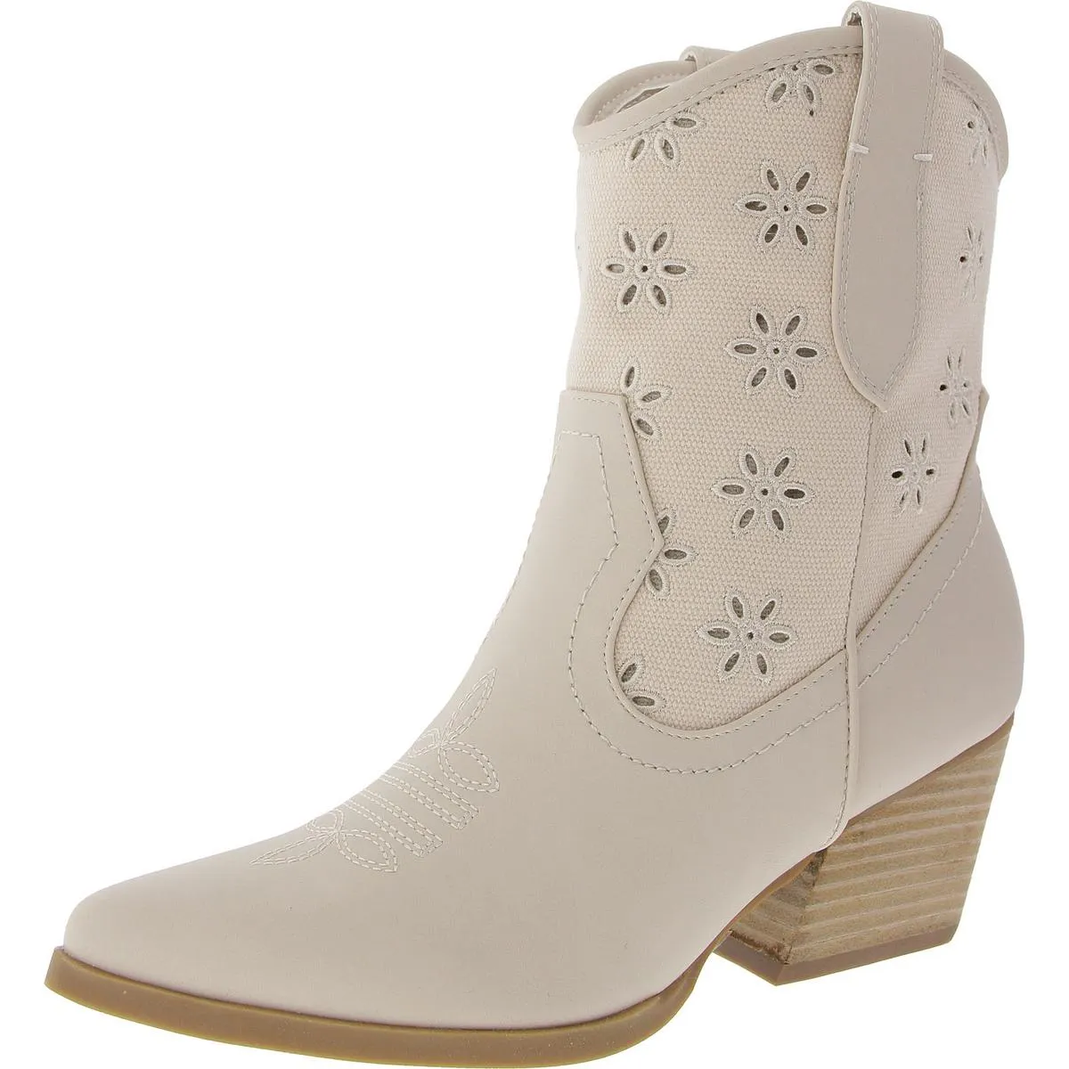 Kyler Womens Embroidered Faux Leather Cowboy, Western Boots
