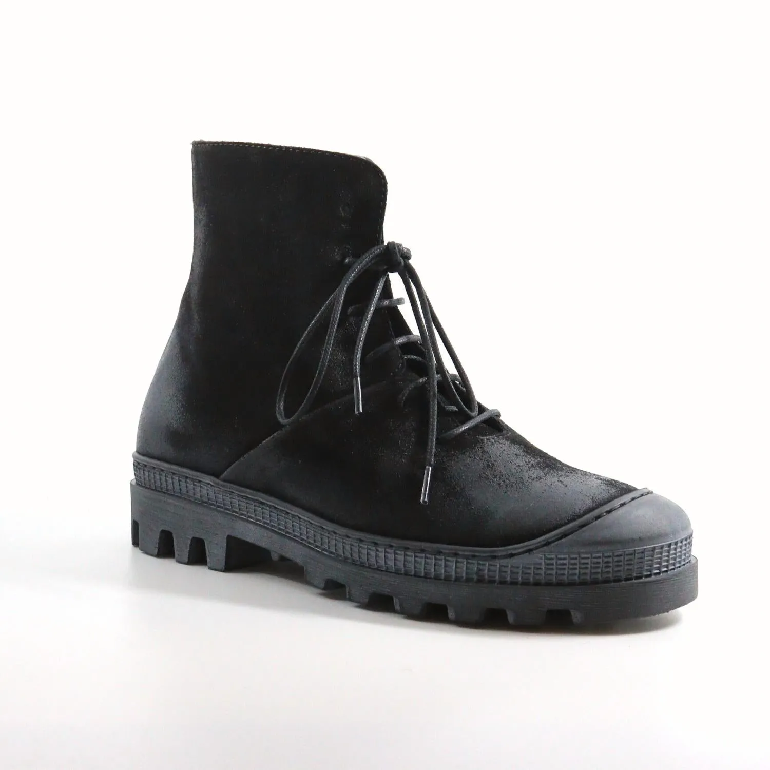 Lace-Up Suede Boots In Black