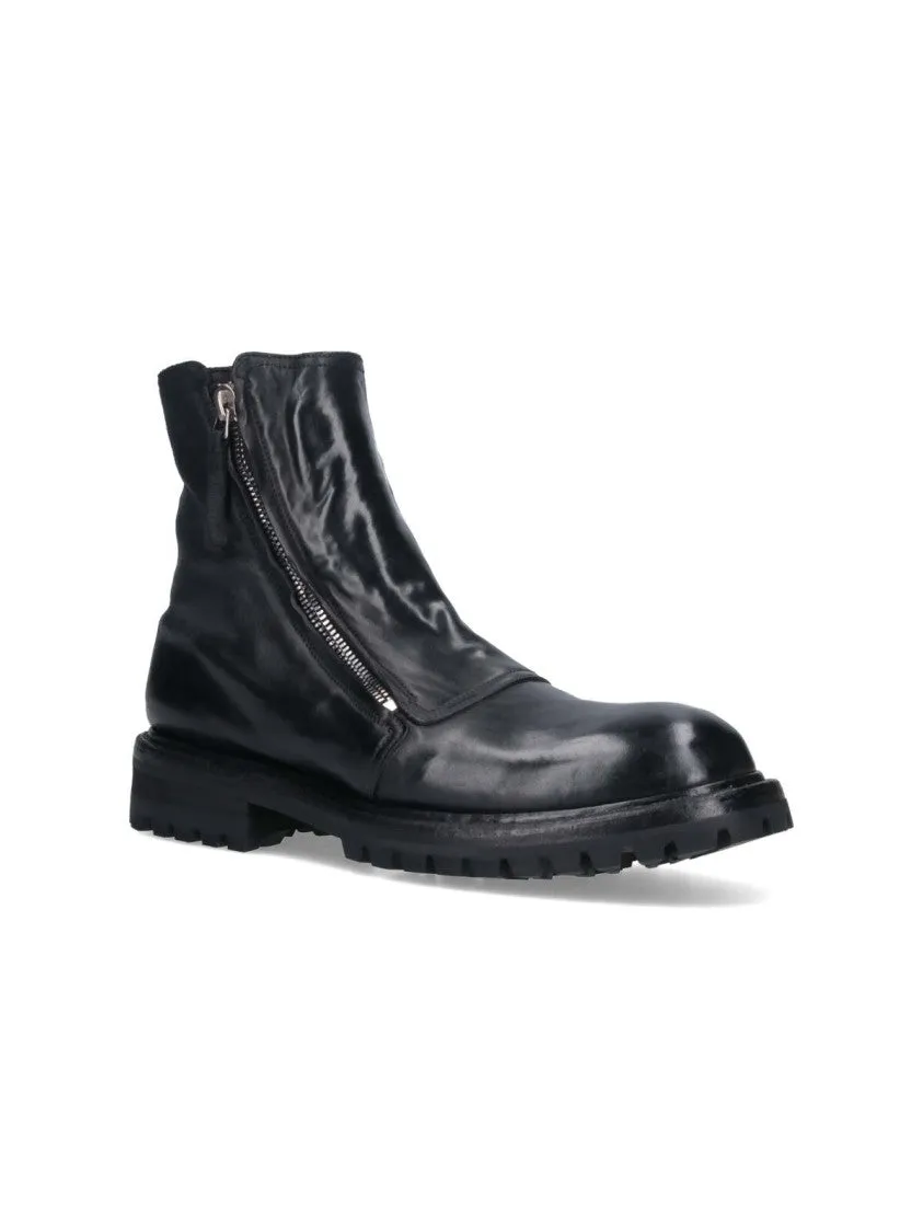 Leather Ankle Boots Black Round Toe