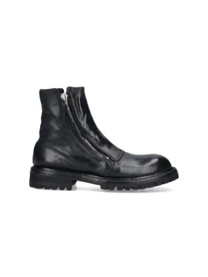Leather Ankle Boots Black Round Toe