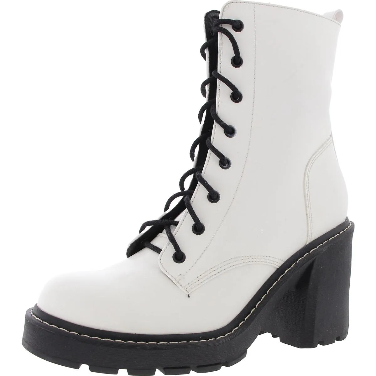 Lion Womens Faux Leather Zipper Combat & Lace-up Boots