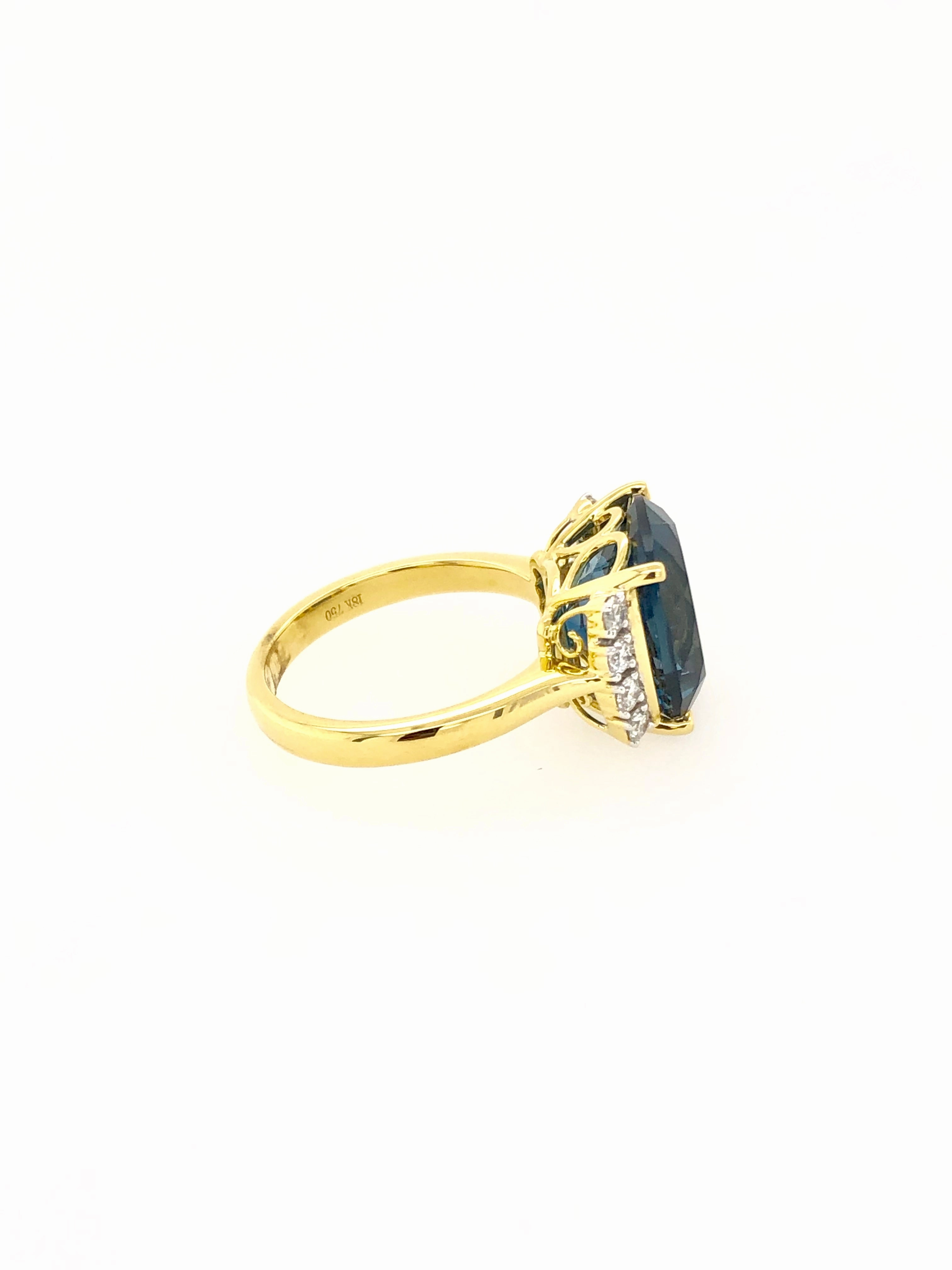 London Blue Topaz Cushion Cut Yellow Gold Ring