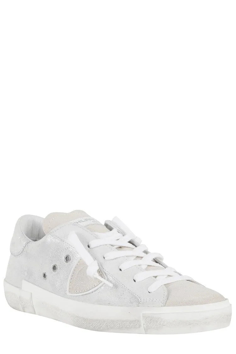 Low-Top Metallic Leather Sneakers