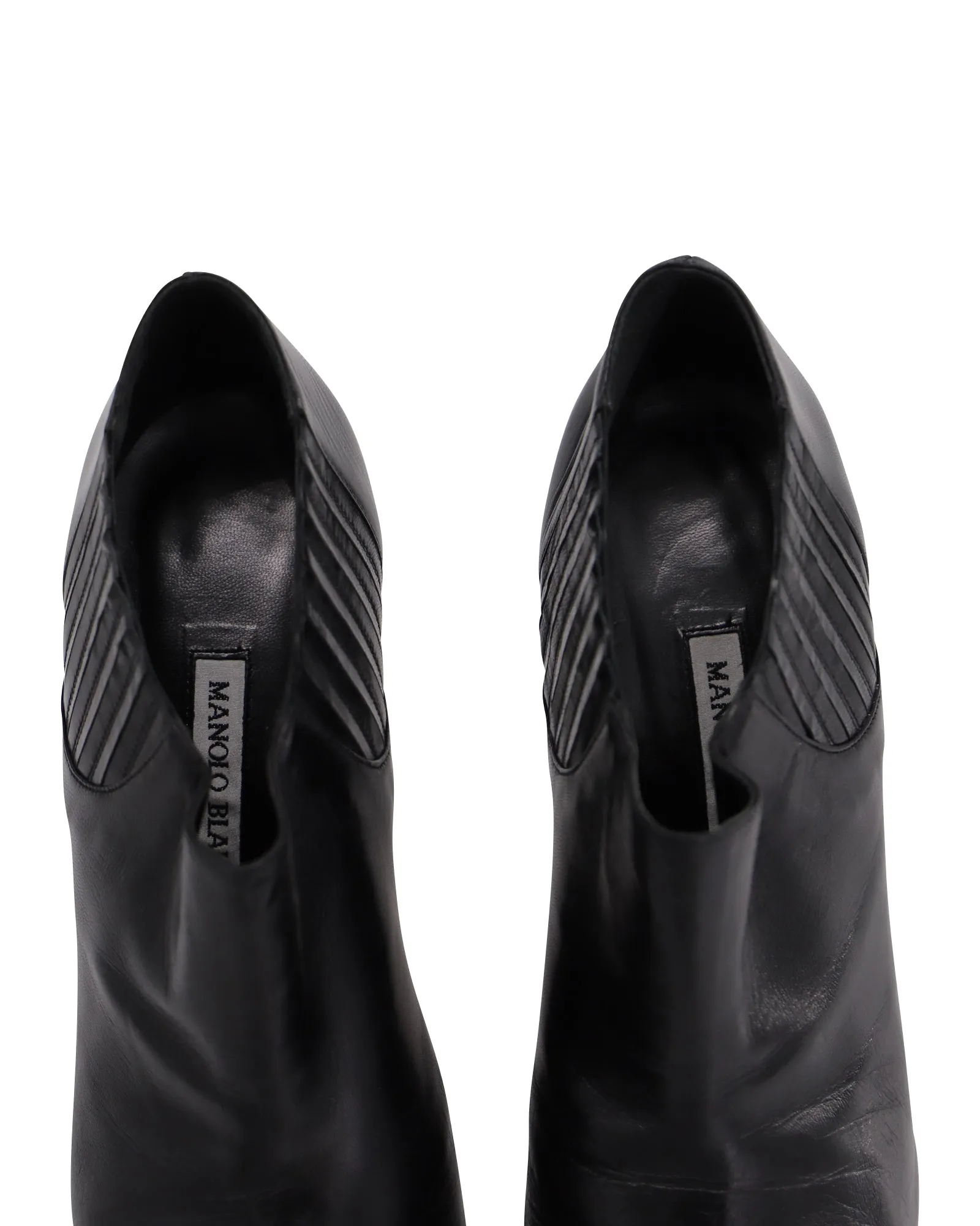 Manolo Blahnik Livrea Gore Ankle Bootie in Black Leather