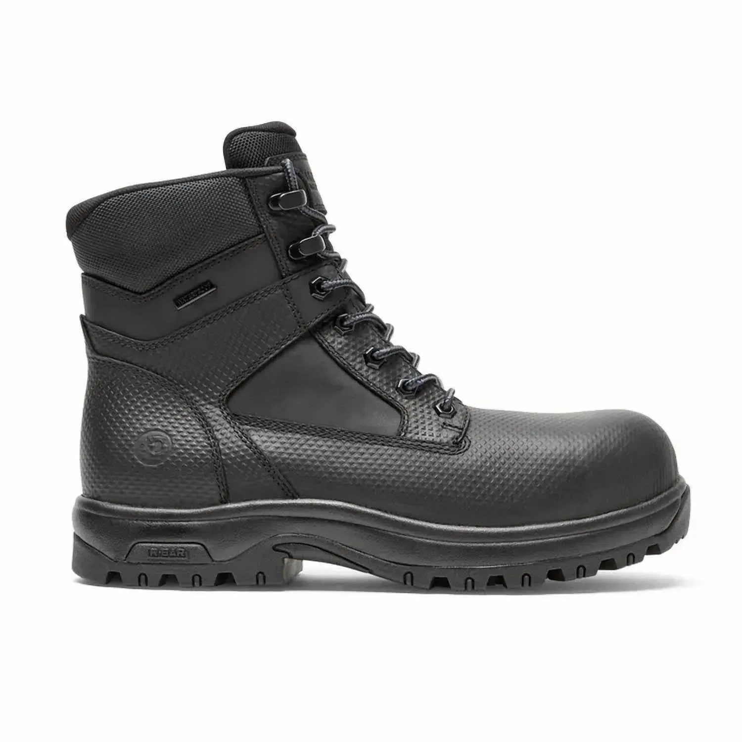Men's 8000Works Waterproof Safety Plain Toe Boot - Xx-Wide In Black Textured Leather