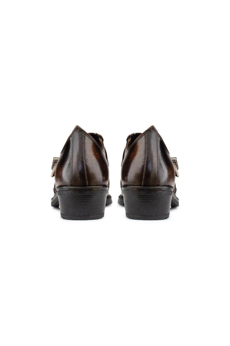 Men's Brown Leather Winklepickers Cowboy Cuban Biker Shoes