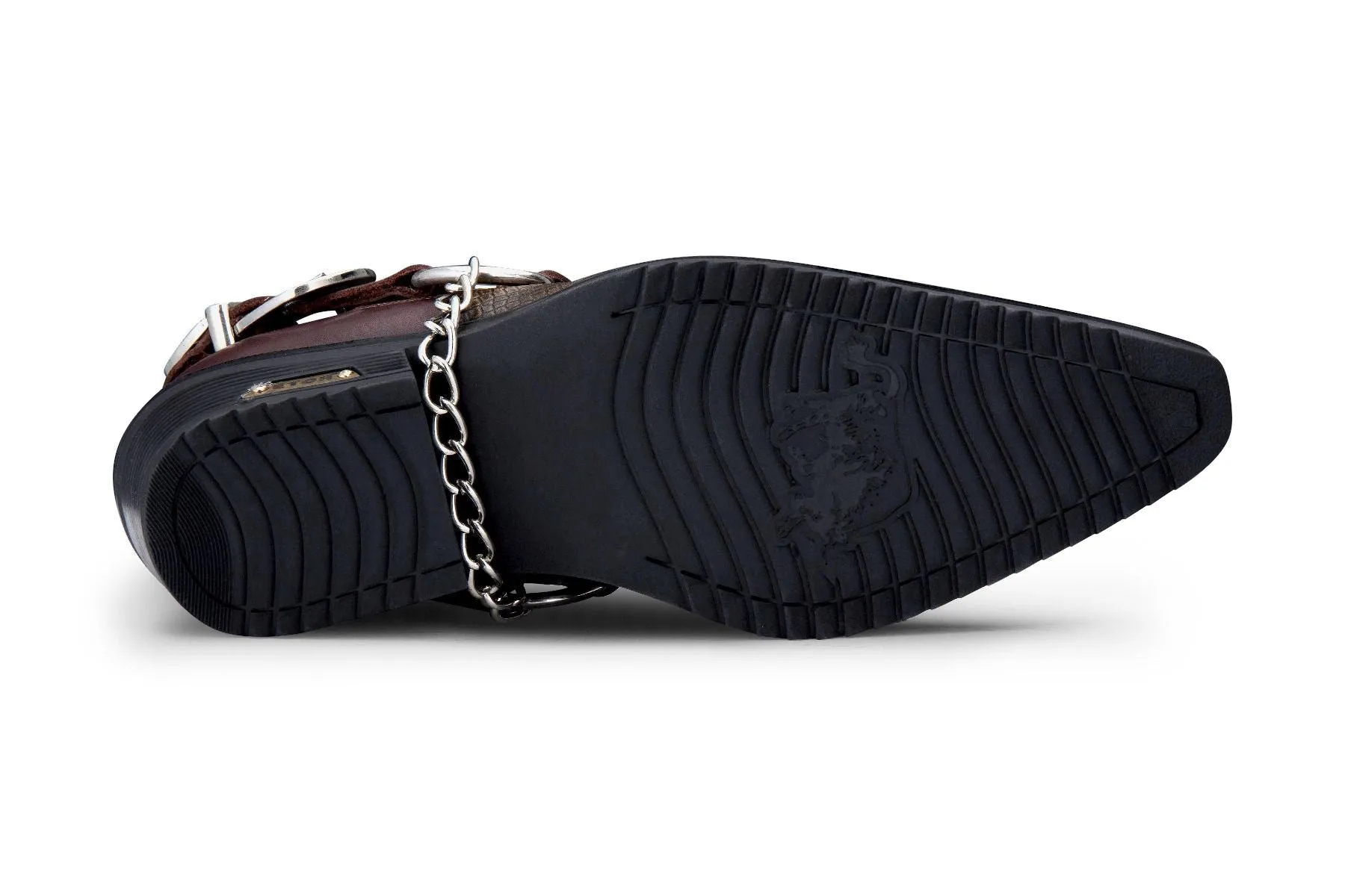 Men's Brown Snakeskin Winklepicker Leather Biker Shoes