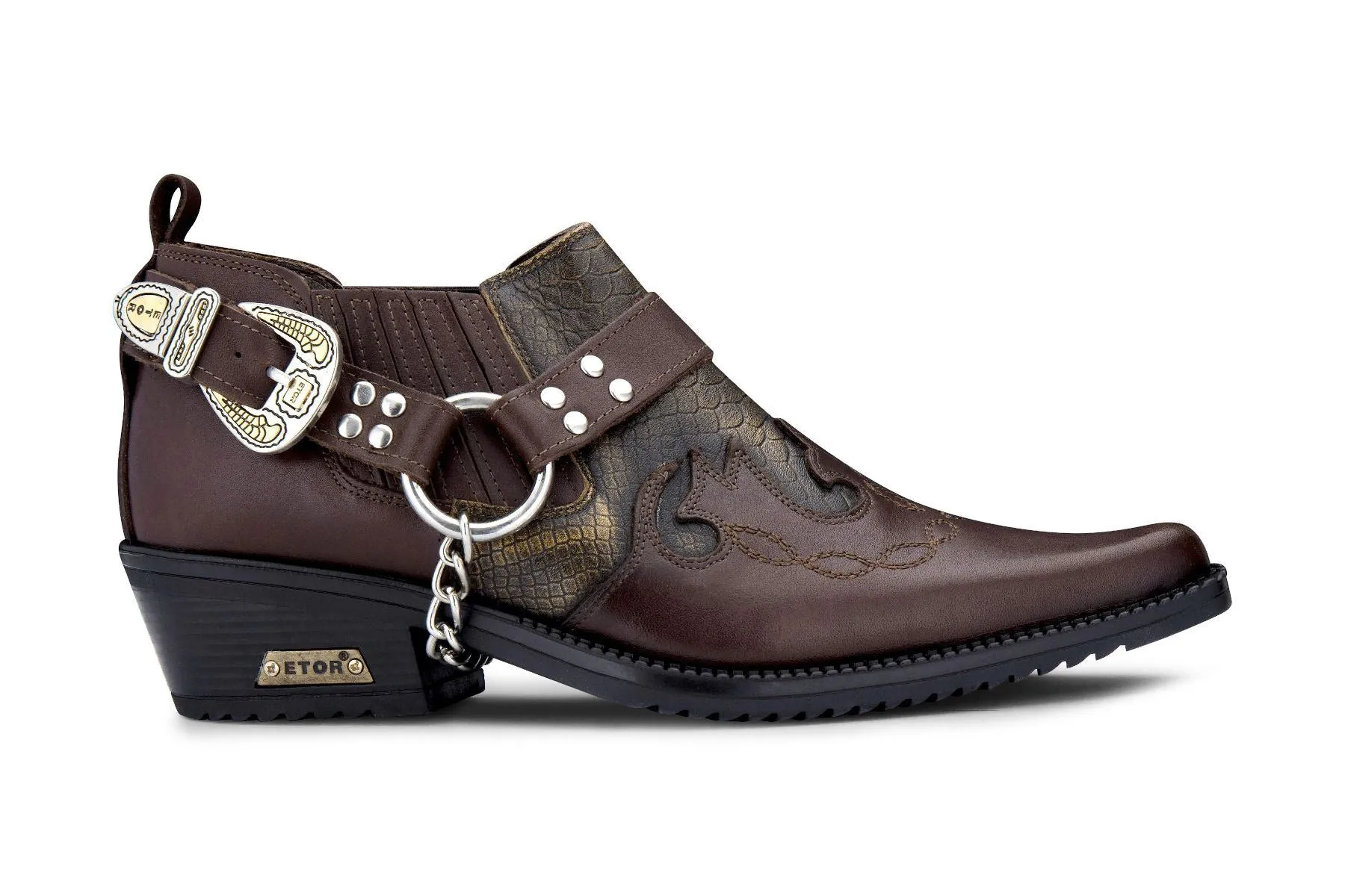 Men's Brown Snakeskin Winklepicker Leather Biker Shoes