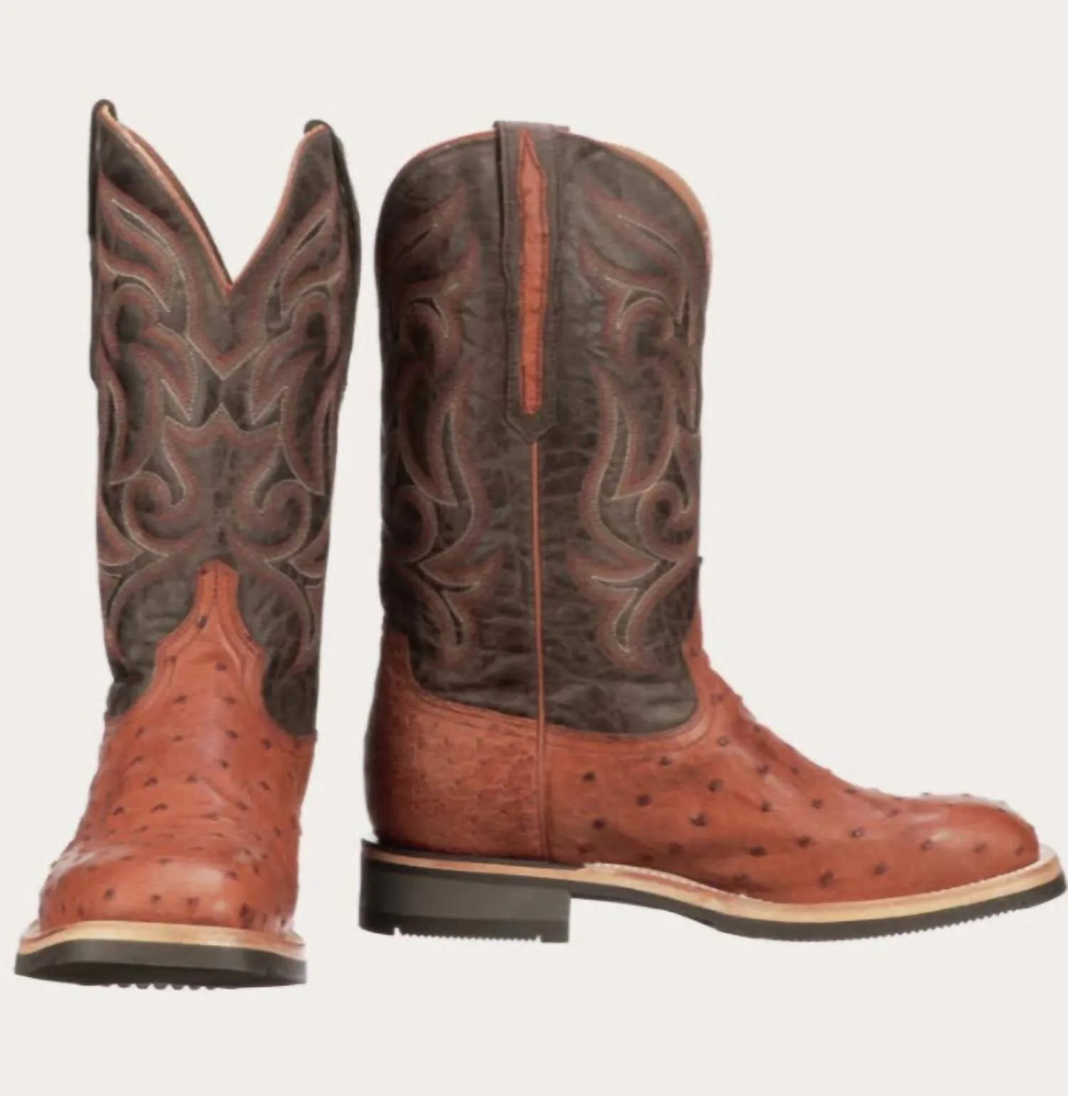 Men's Rowdy Full Quill Ostrich Exotic Boots In Cognac/brown