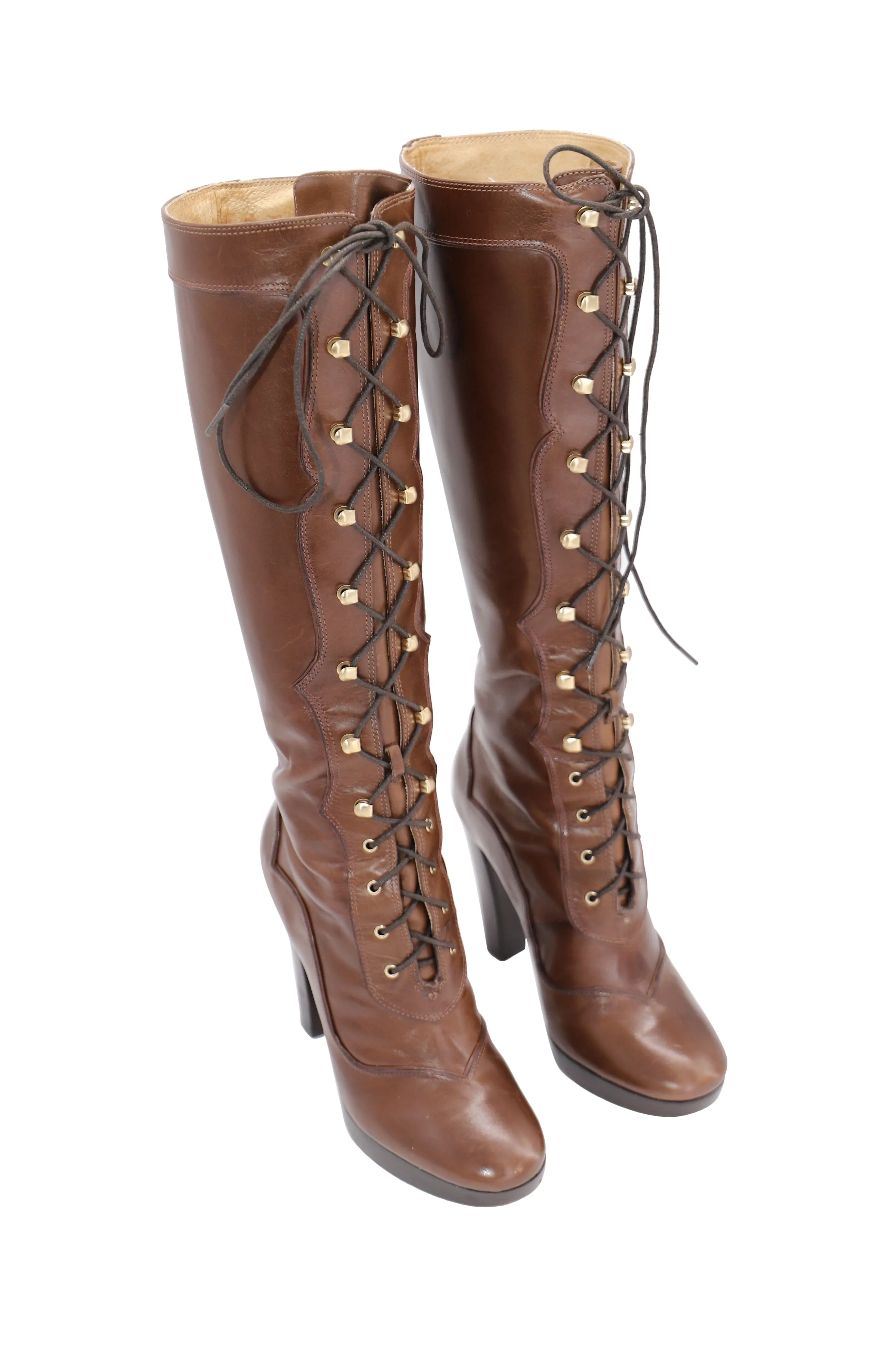 Michael Kors Roslyn Lace Up Boots in Brown Leather