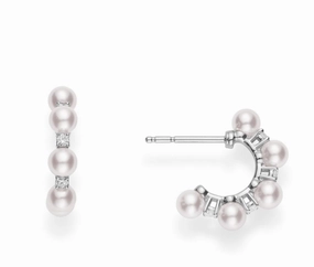 Mikimoto 18ct White Gold Akoya Pearl Diamond Hoop Earrings