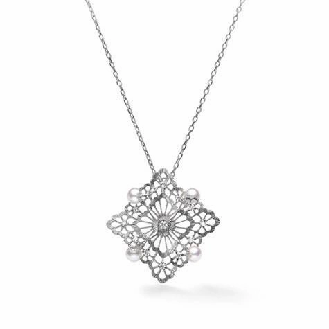 Mikimoto Lace 18ct White Gold Diamond White Akoya Pearl Necklace