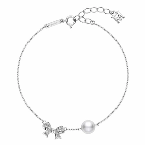 Mikimoto Ribbon 18ct White Gold White Akoya Pearl Diamond Adjustable Bracelet