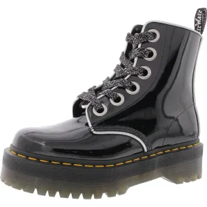 Molly Womens Lugged Sole Patent Leather Combat & Lace-Up Boots